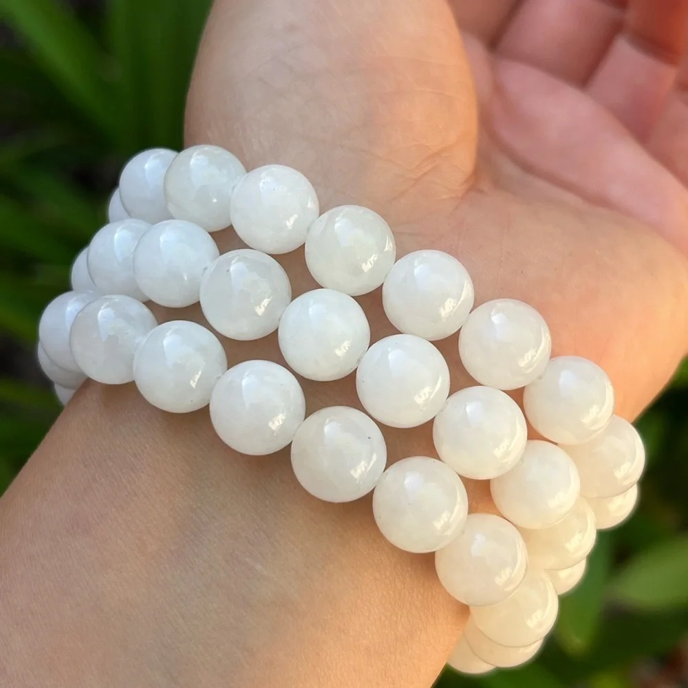 10mm stretchable white jade bracelet 0250‎